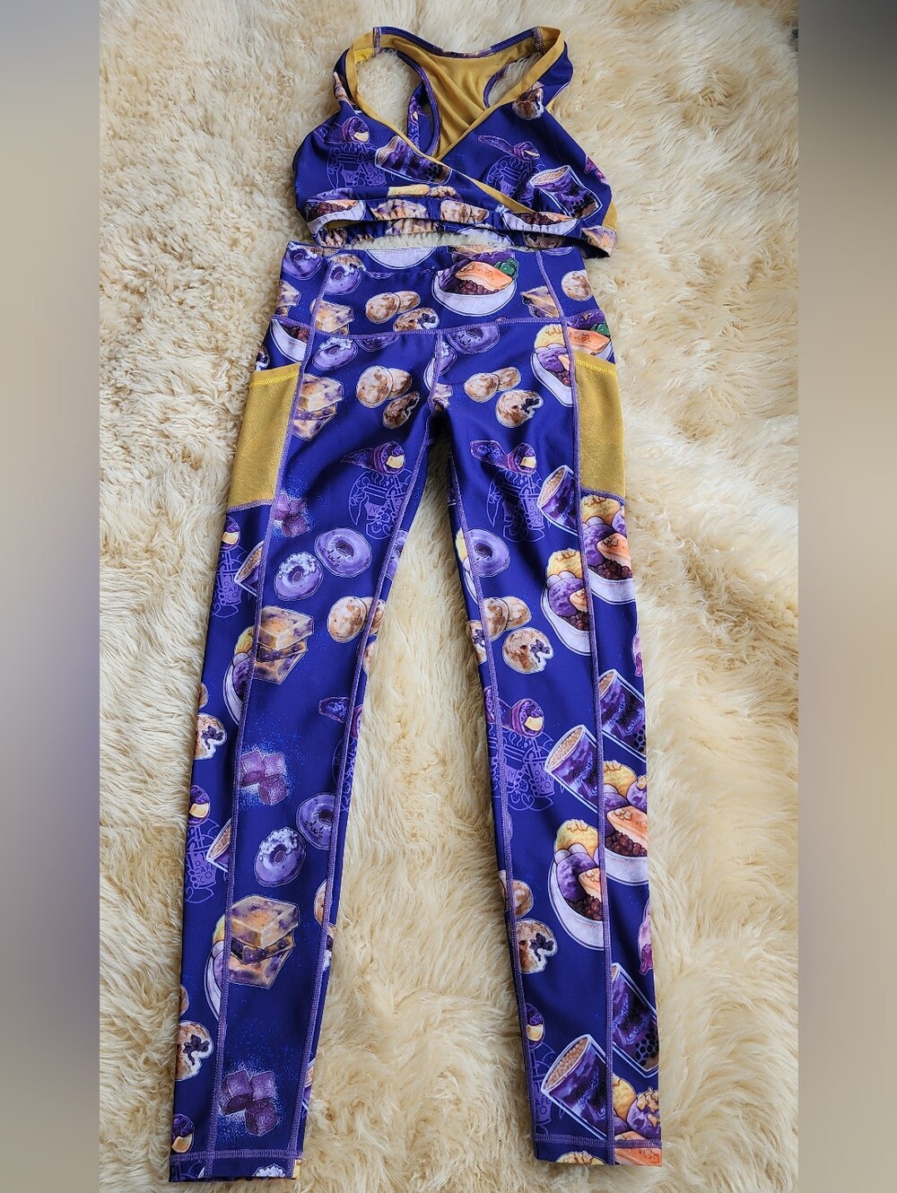 Iron Yokai Purple Printed Active Leggings with Gold Panels
